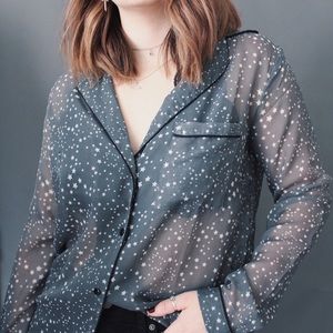 Sheer Star Print PJ Style Blouse